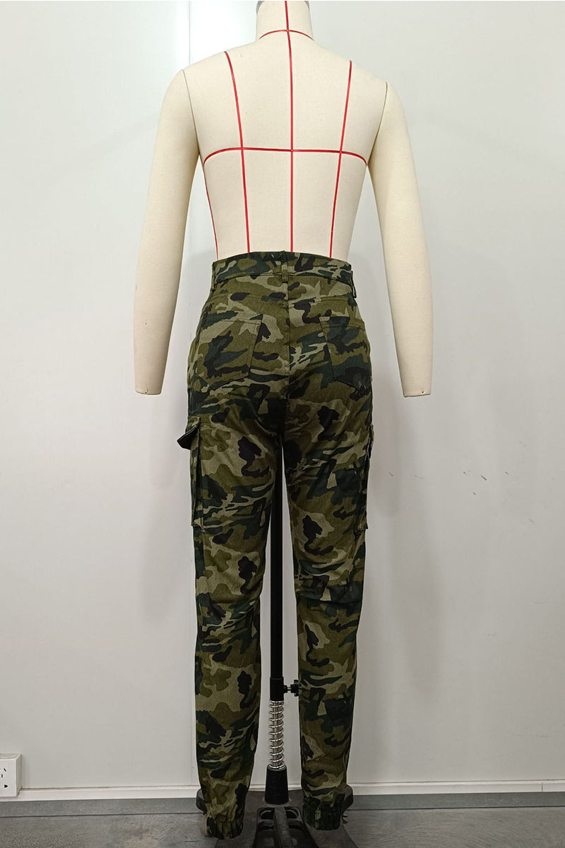Green Street Camouflage Print Zipper Plus Size Skinny Cargo Pants