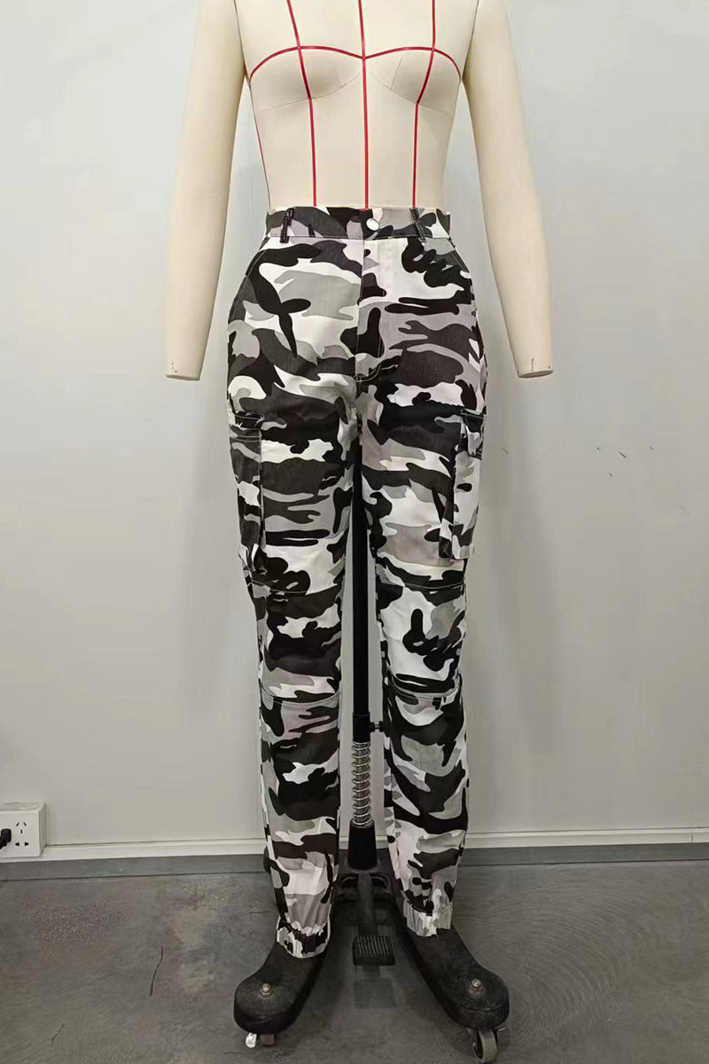 Green Street Camouflage Print Zipper Plus Size Skinny Cargo Pants