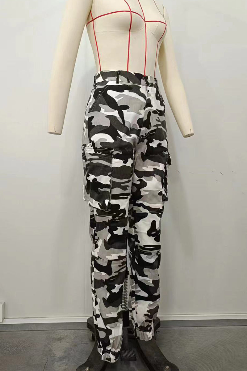 Green Street Camouflage Print Zipper Plus Size Skinny Cargo Pants