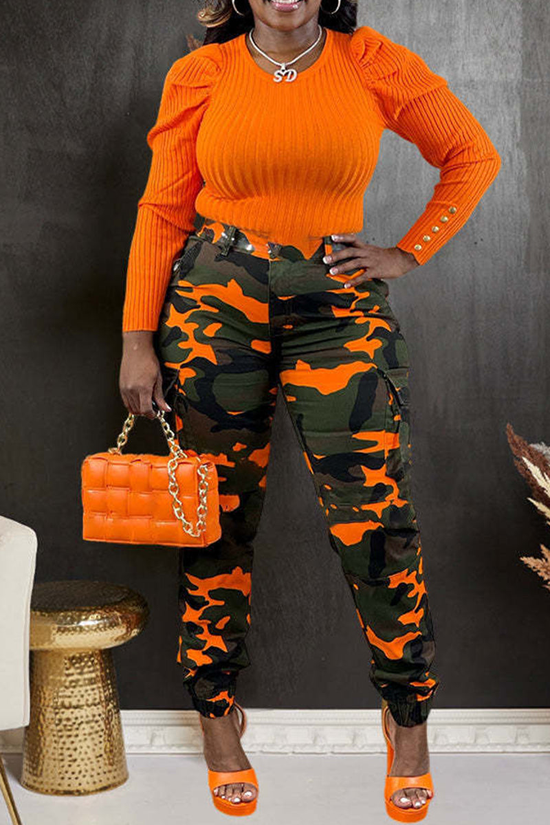 Green Street Camouflage Print Zipper Plus Size Skinny Cargo Pants