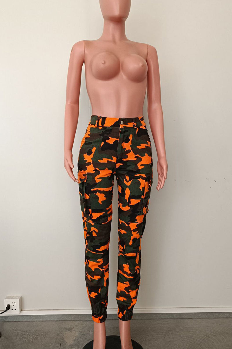 Green Street Camouflage Print Zipper Plus Size Skinny Cargo Pants