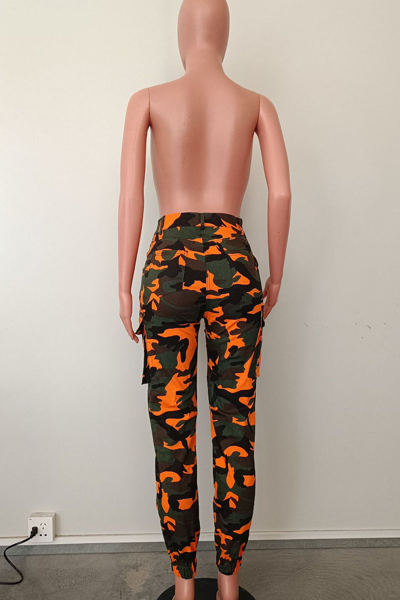 Green Street Camouflage Print Zipper Plus Size Skinny Cargo Pants