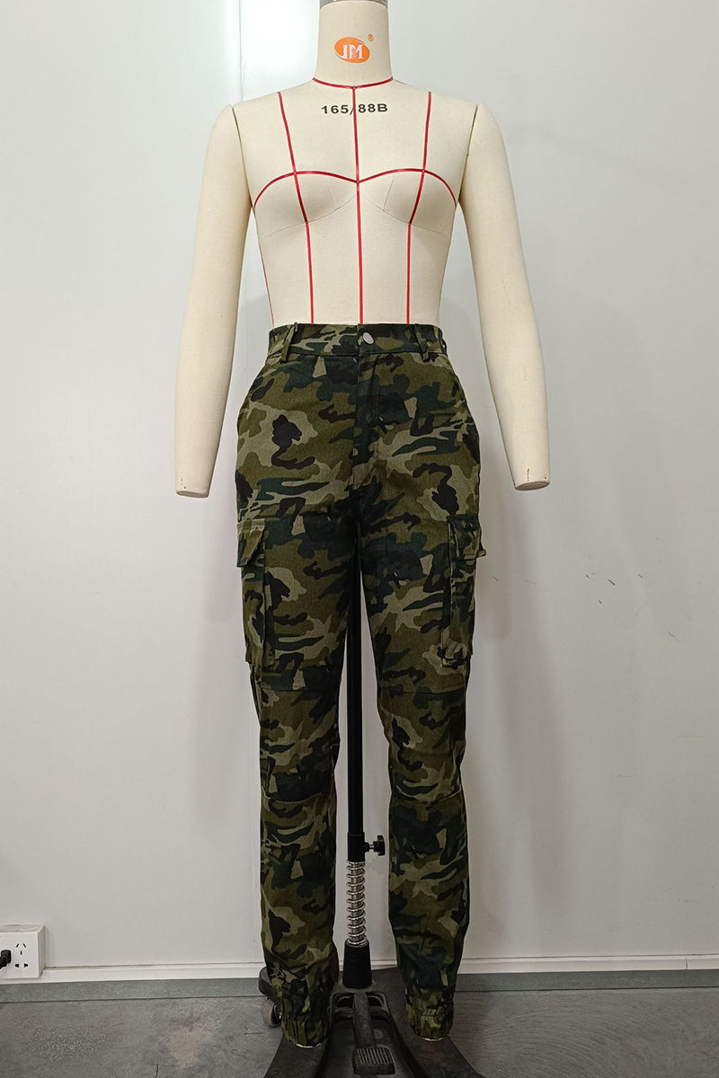 Green Street Camouflage Print Zipper Plus Size Skinny Cargo Pants