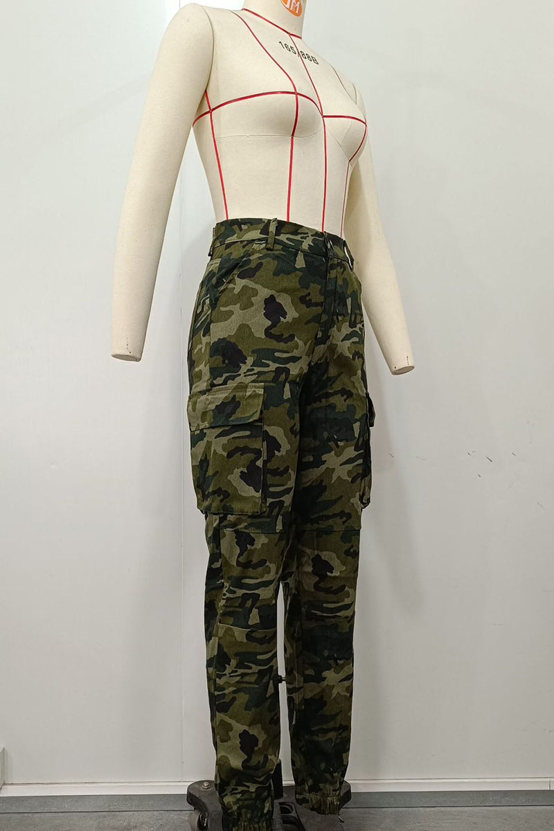 Green Street Camouflage Print Zipper Plus Size Skinny Cargo Pants