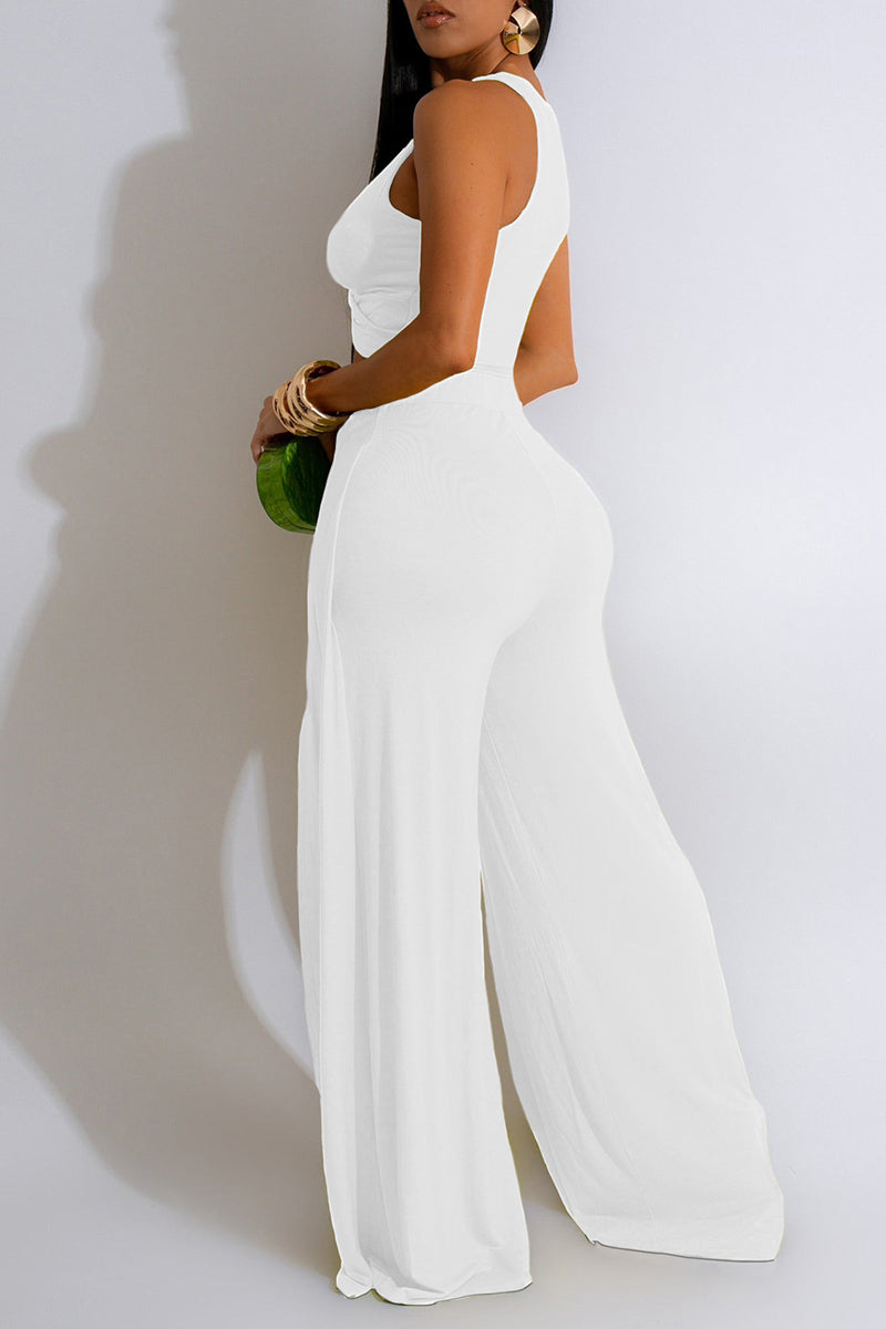 Elegant Solid Hollowed Out Patchwork High Opening O Neck Sleeveless Two Pieces