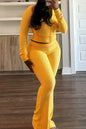 Hooded Long Sleeve Pocket Zipper Crop Jackets And Flare Leg Pants Two Pieces Jogger Sets