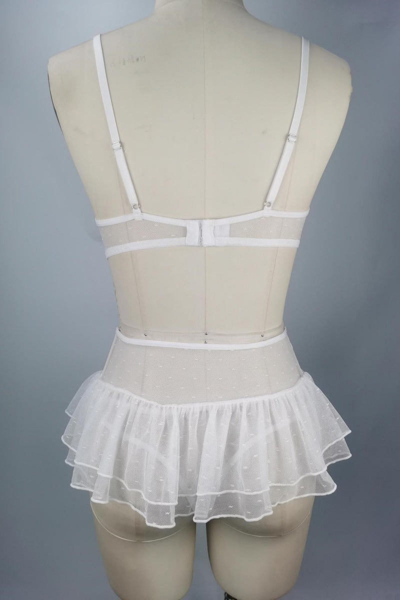 White Sexy Solid Color Lace Up See-Through Backless Patchwork Lingerie