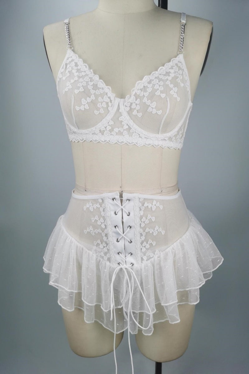 White Sexy Solid Color Lace Up See-Through Backless Patchwork Lingerie