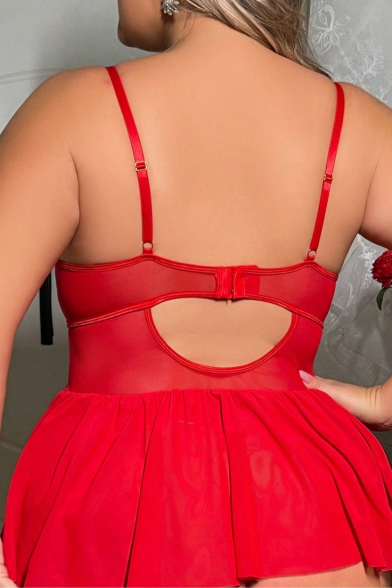 Sexy Solid Color Lace Hollow Out See-Through Backless Spaghetti Strap Plus Size
