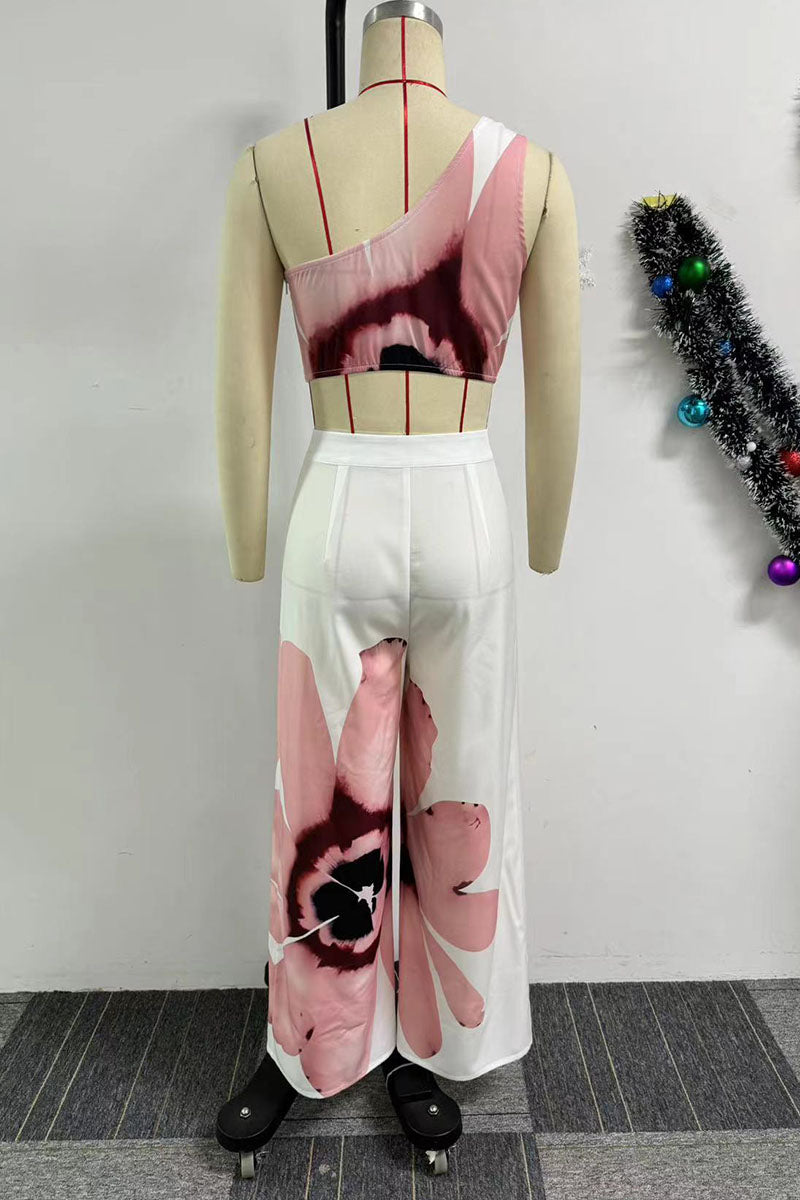 Casual Street Daily Vacation Floral Print One Shoulder Sleeveless Two Pieces