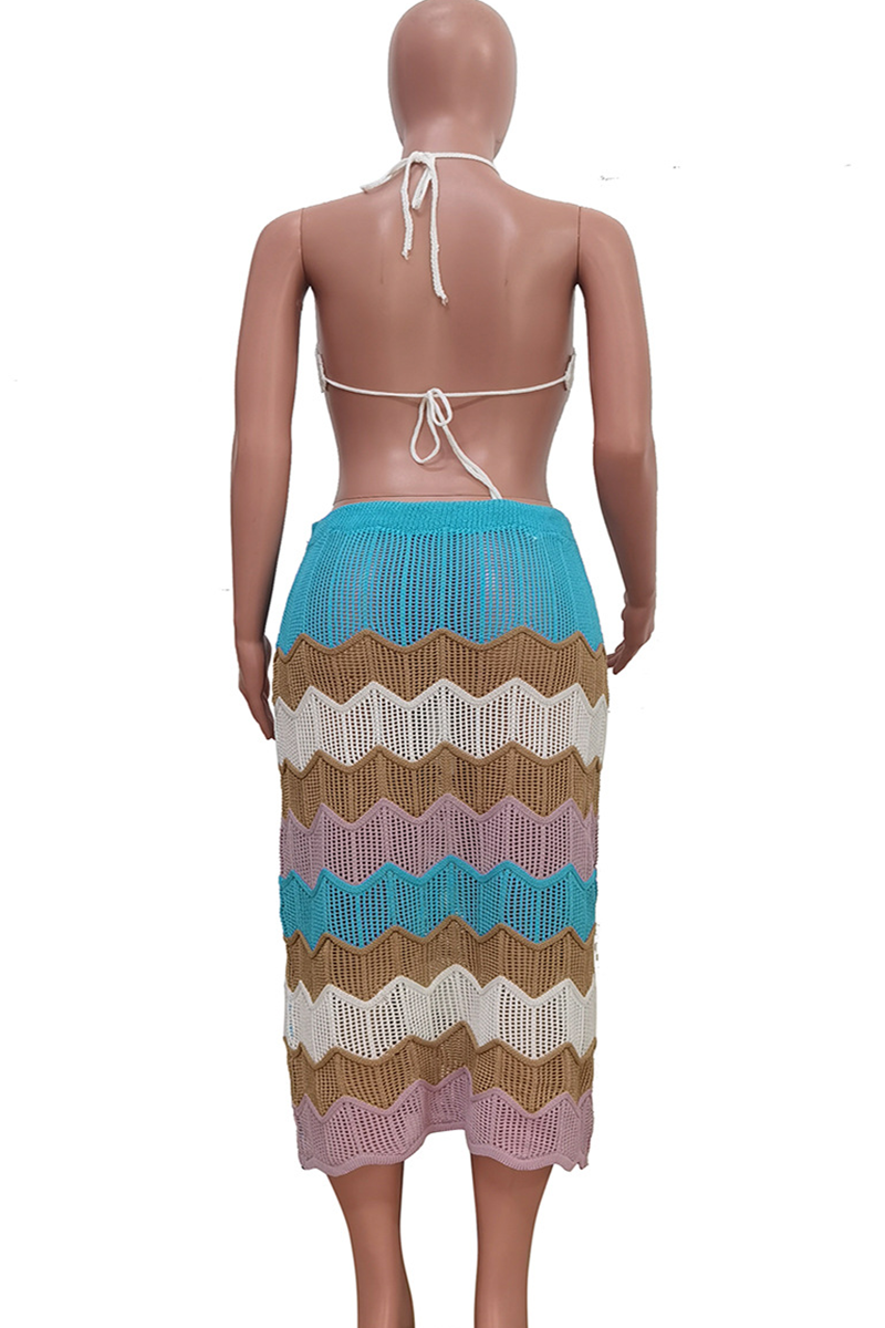 Casual Hollow Out Patchwork Halter Sleeveless Two Pieces