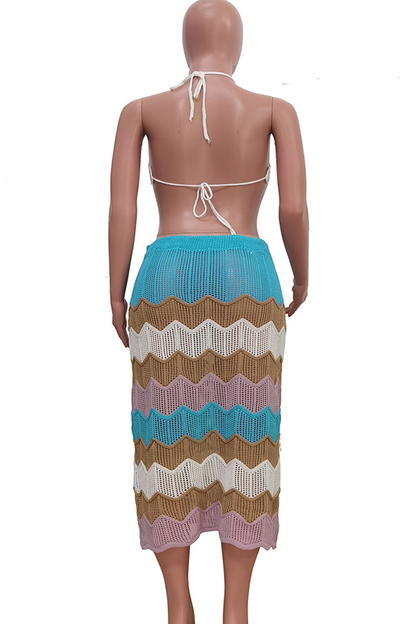 Casual Hollow Out Patchwork Halter Sleeveless Two Pieces