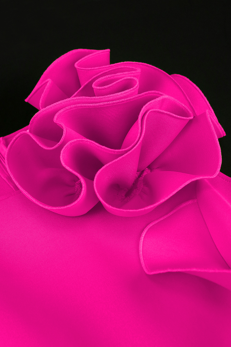 Rose Red Elegant Solid Color Patchwork With Belt Flower Shape O Neck Long Plus Size Dresses
