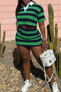Casual Stripe Patchwork Turndown Collar Short Sleeve Two Pieces