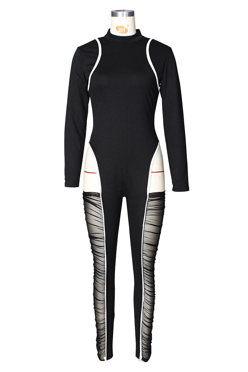 Sexy Solid Zipper Collar Skinny Jumpsuits