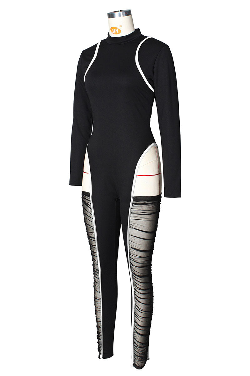 Sexy Solid Zipper Collar Skinny Jumpsuits