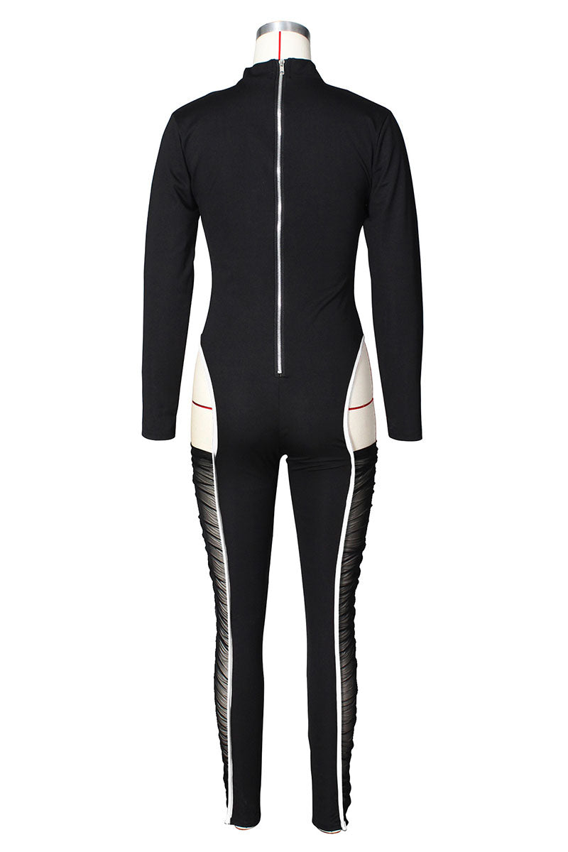 Sexy Solid Zipper Collar Skinny Jumpsuits