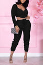 Sexy Solid Square Collar Long Sleeve Two Pieces Outfit