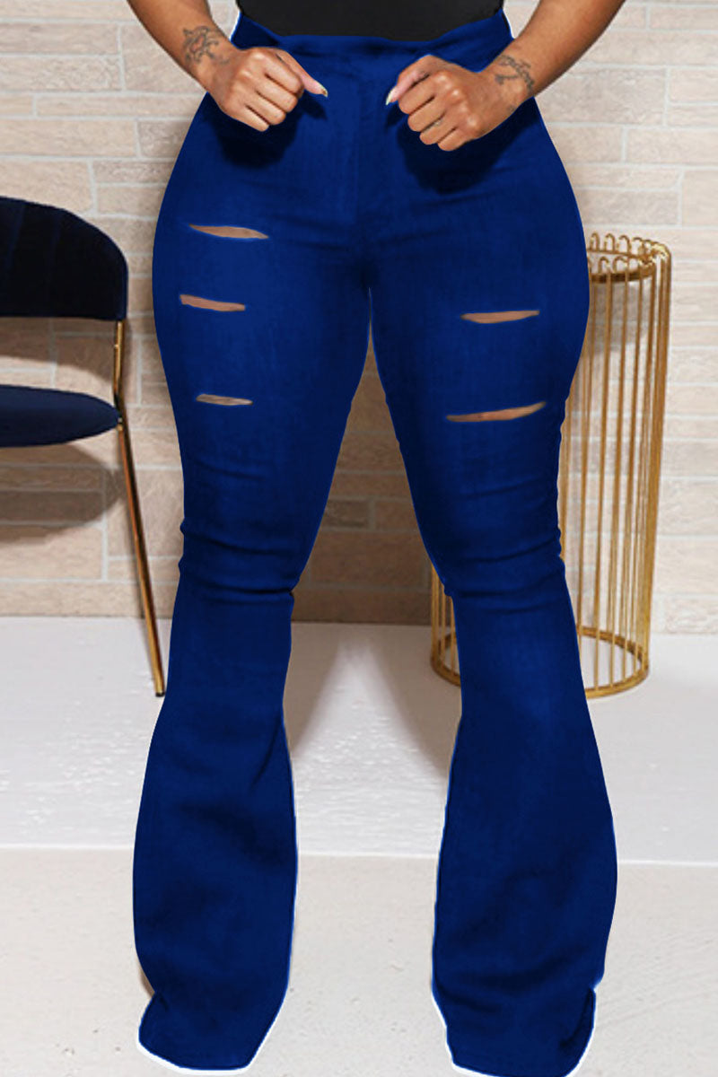Street Solid Buttons Boot Cut High Waist Speaker Bottoms