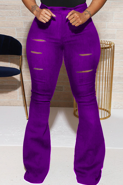 Street Solid Buttons Boot Cut High Waist Speaker Bottoms