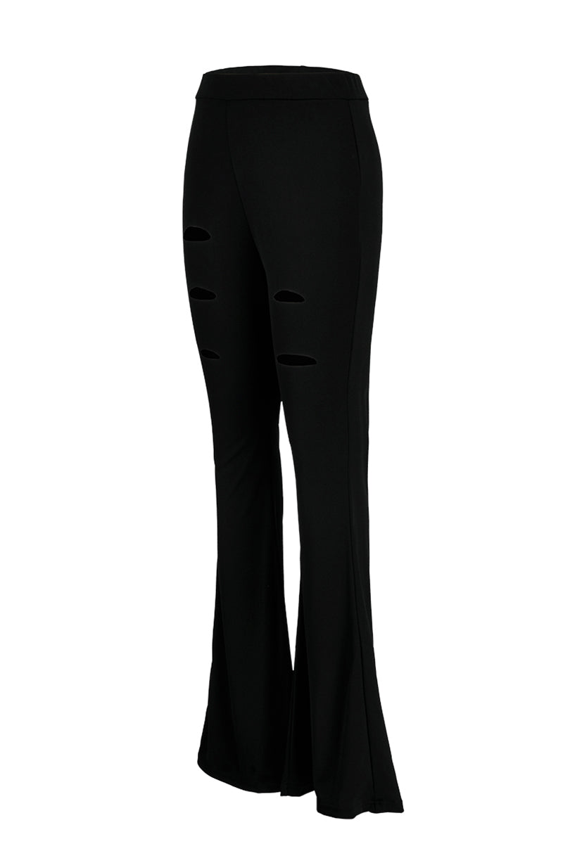 Street Solid Buttons Boot Cut High Waist Speaker Bottoms