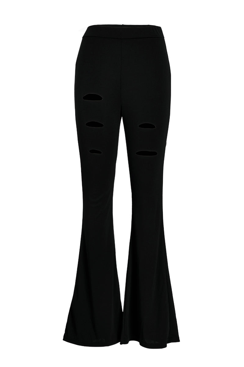 Street Solid Buttons Boot Cut High Waist Speaker Bottoms