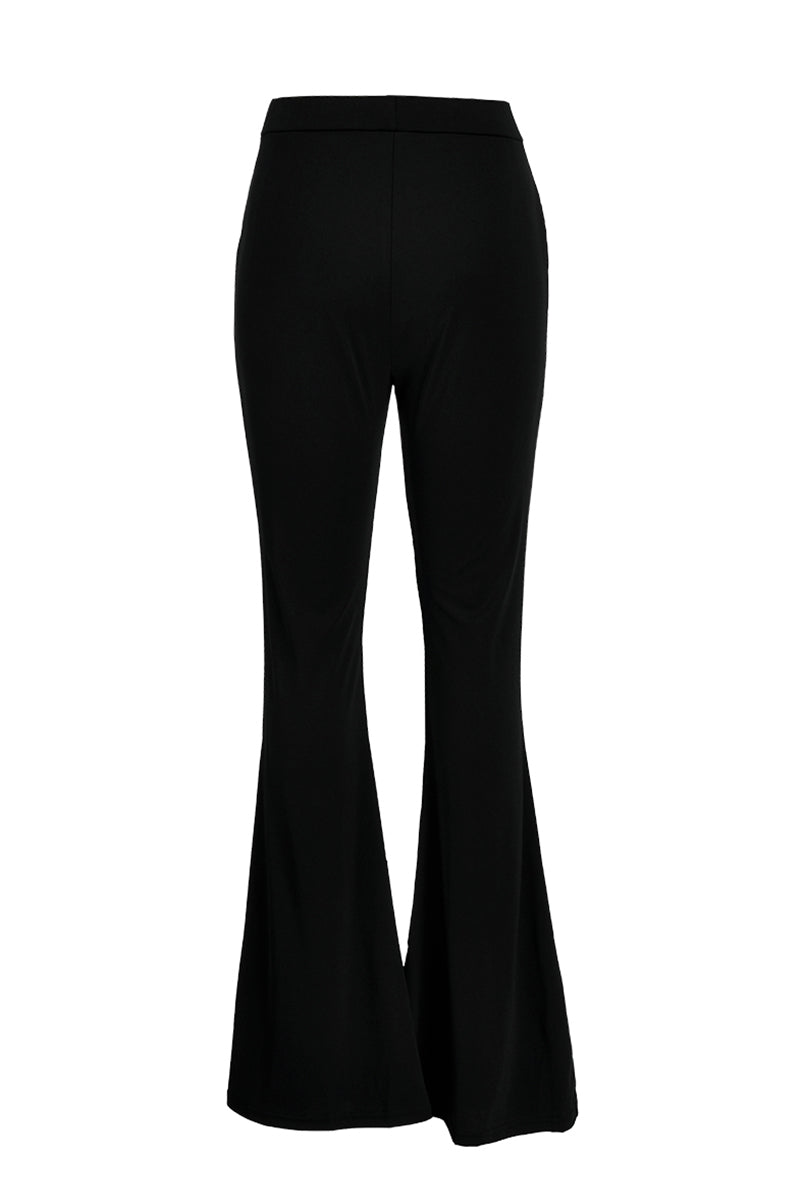 Street Solid Buttons Boot Cut High Waist Speaker Bottoms