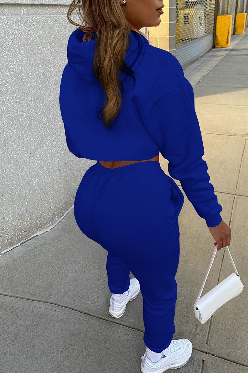 Casual Hooded Collar Long Sleeve Tank Tops Cover Up Hooded Collar Long Sleeve Crop Sweatshirt And Draw String Pocket Pants Three Pieces Sweatsuit Sets