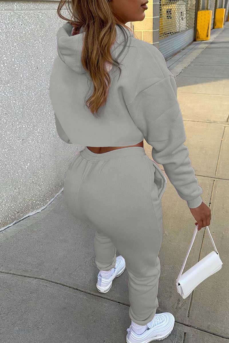 Casual Hooded Collar Long Sleeve Tank Tops Cover Up Hooded Collar Long Sleeve Crop Sweatshirt And Draw String Pocket Pants Three Pieces Sweatsuit Sets