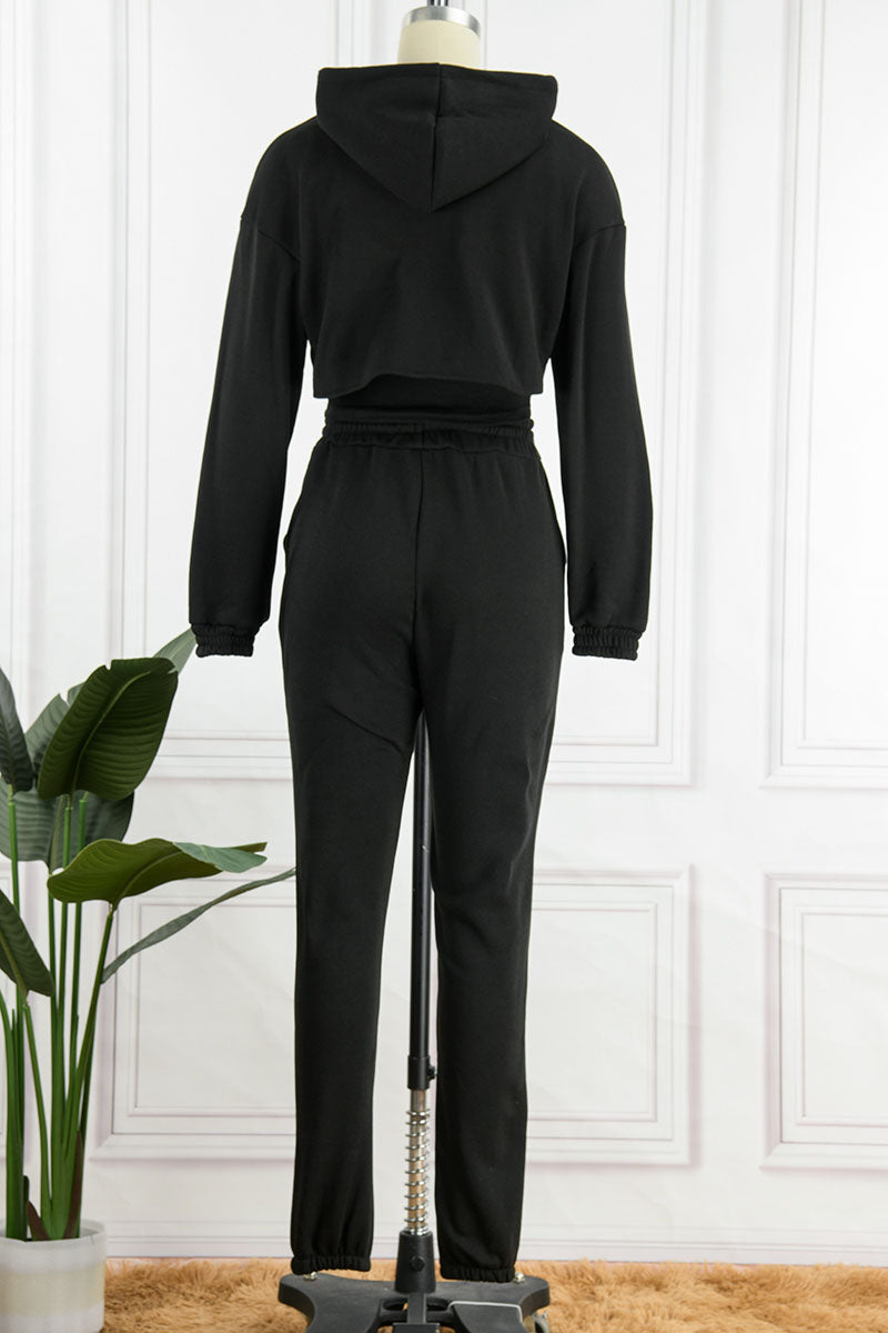 Casual Hooded Collar Long Sleeve Tank Tops Cover Up Hooded Collar Long Sleeve Crop Sweatshirt And Draw String Pocket Pants Three Pieces Sweatsuit Sets