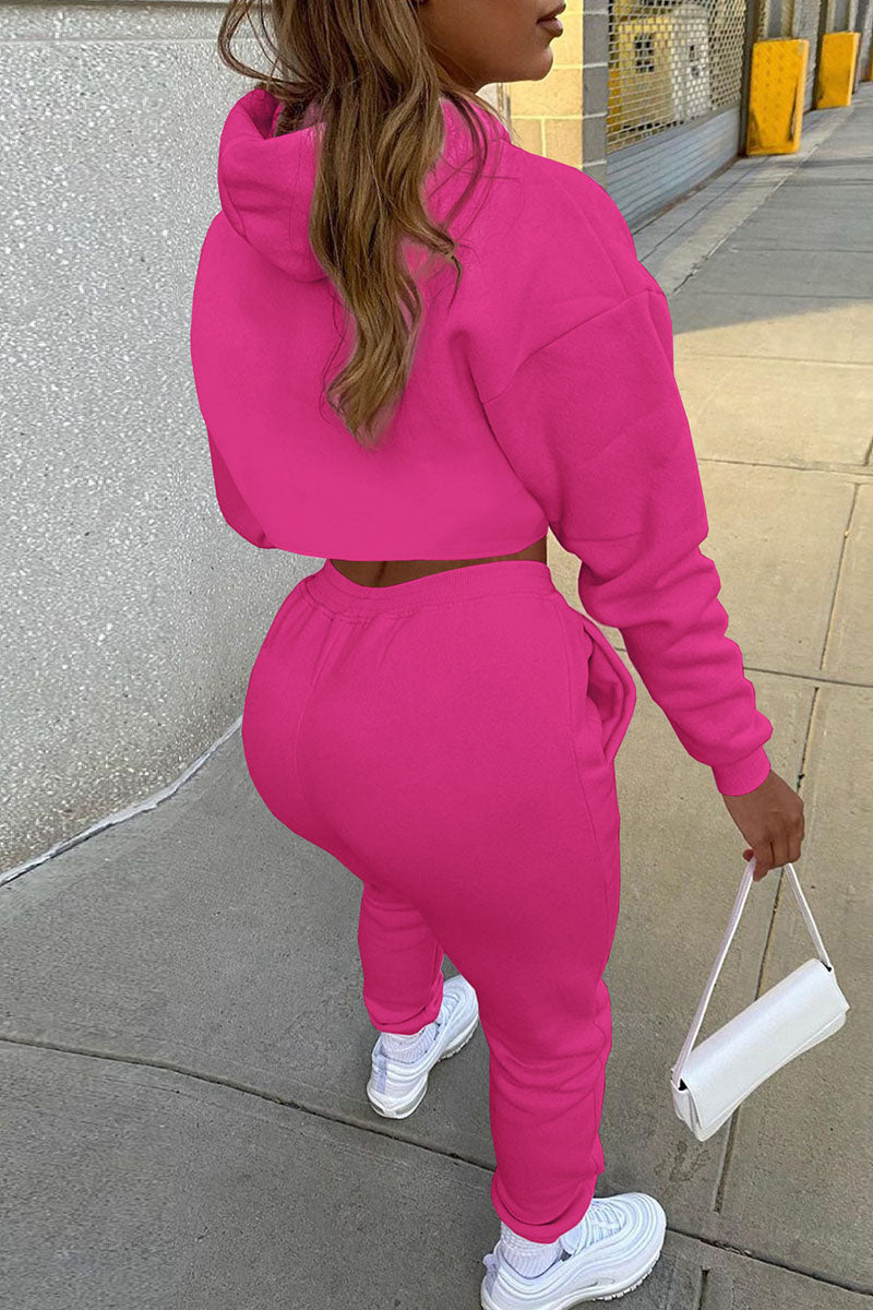 Casual Hooded Collar Long Sleeve Tank Tops Cover Up Hooded Collar Long Sleeve Crop Sweatshirt And Draw String Pocket Pants Three Pieces Sweatsuit Sets