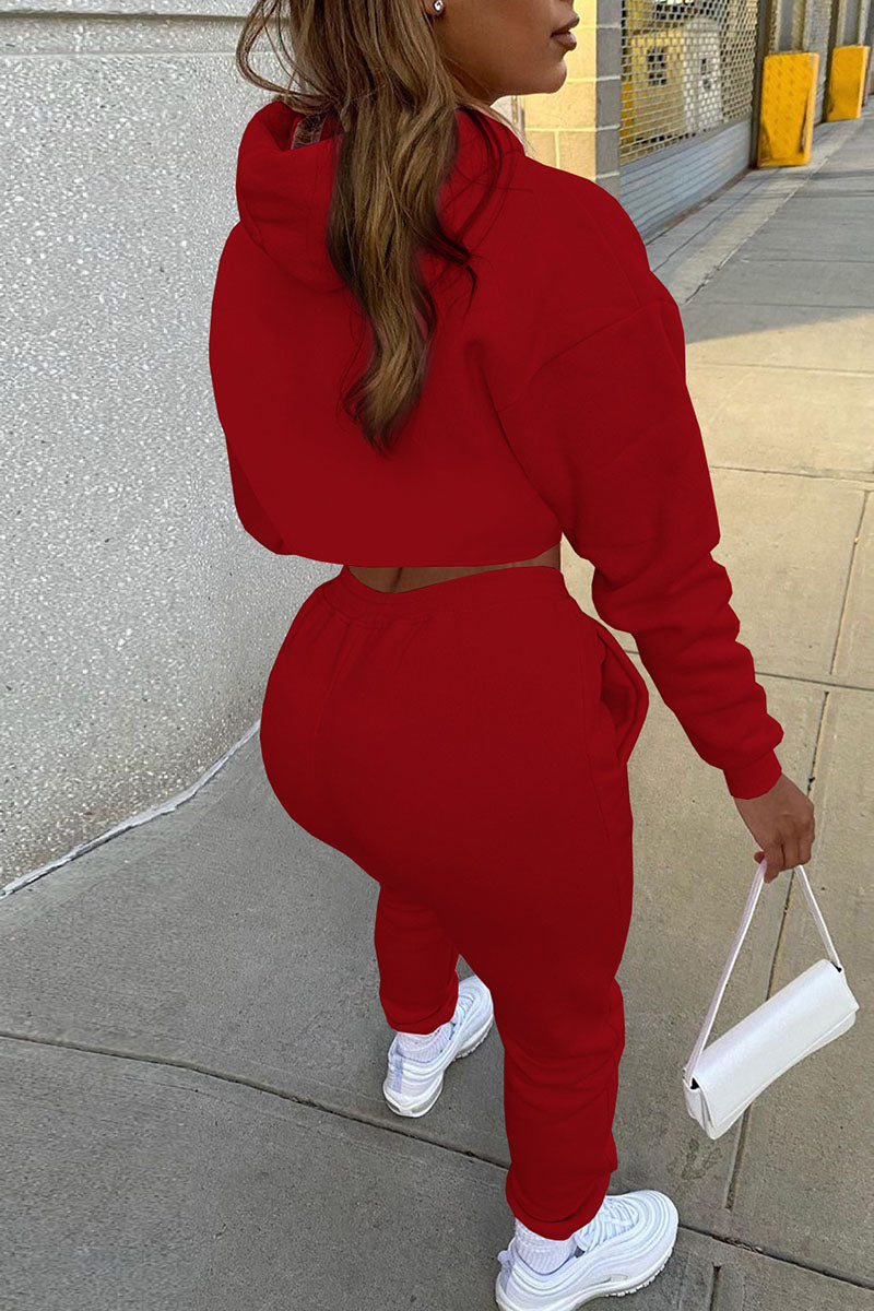 Casual Hooded Collar Long Sleeve Tank Tops Cover Up Hooded Collar Long Sleeve Crop Sweatshirt And Draw String Pocket Pants Three Pieces Sweatsuit Sets
