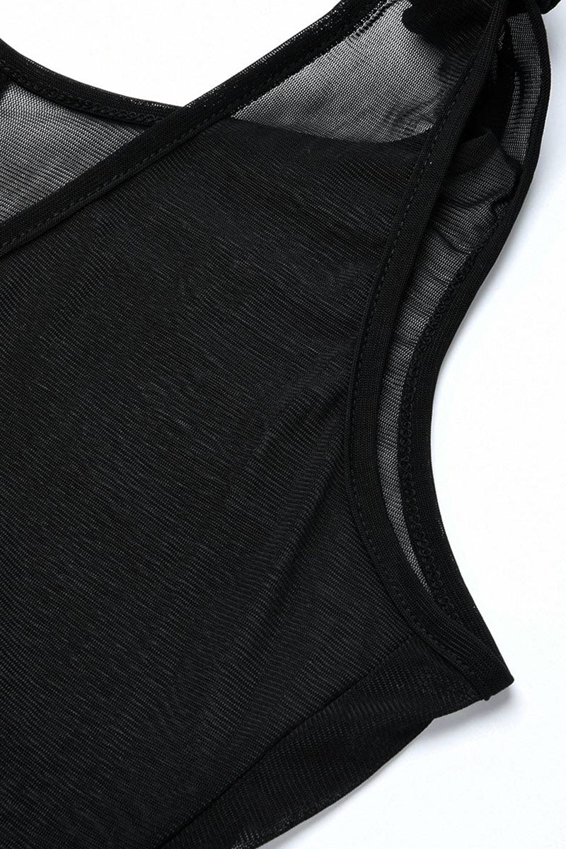 Black Sexy Solid Patchwork Fold Asymmetrical V Neck Regular Jumpsuits
