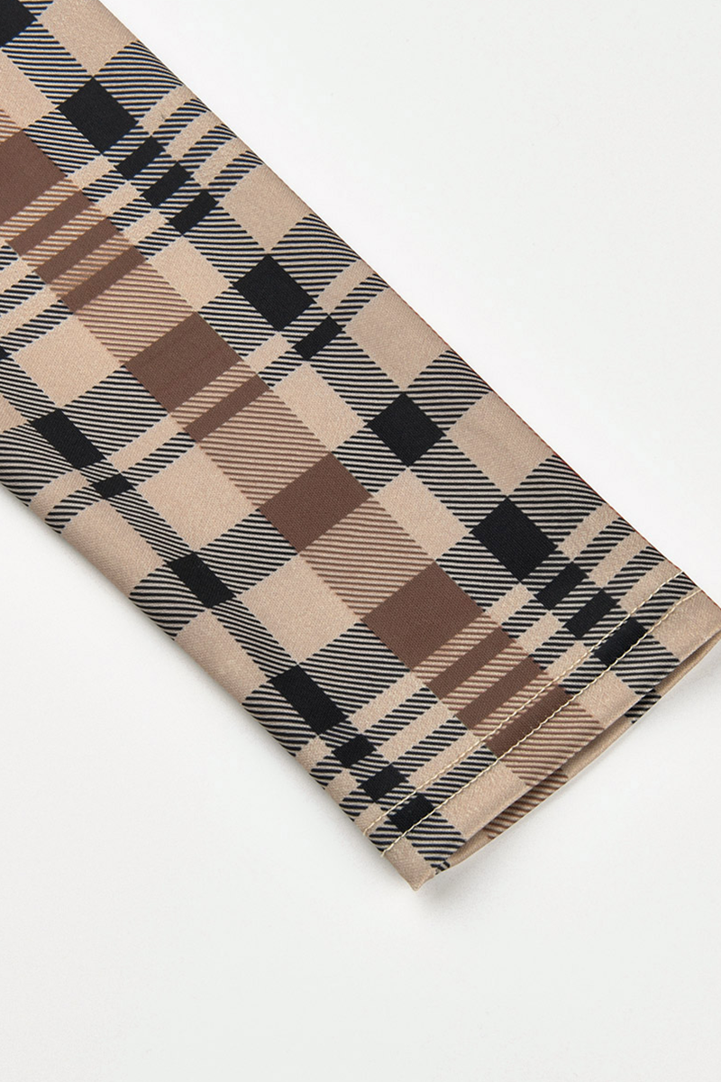 Khaki Casual Plaid Patchwork Turndown Collar Skinny Jumpsuits