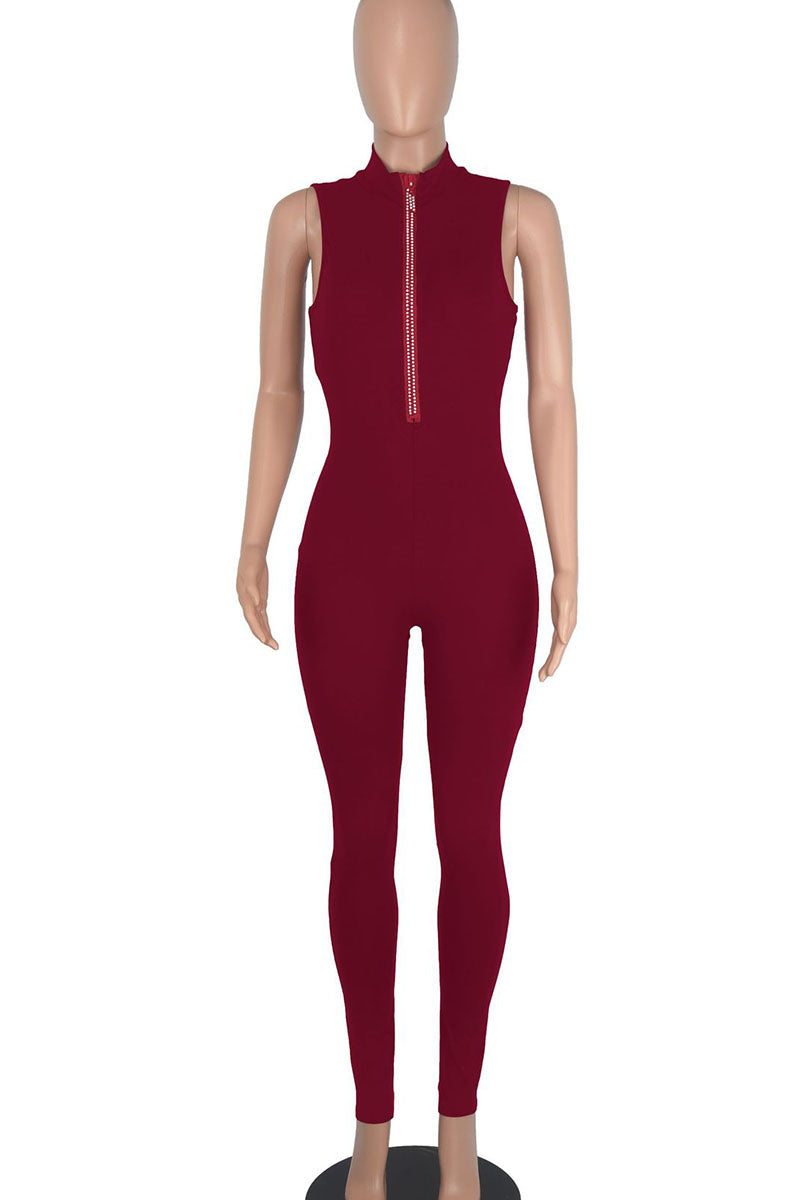 Black Casual Solid Patchwork Hot Drill O Neck Regular Jumpsuits