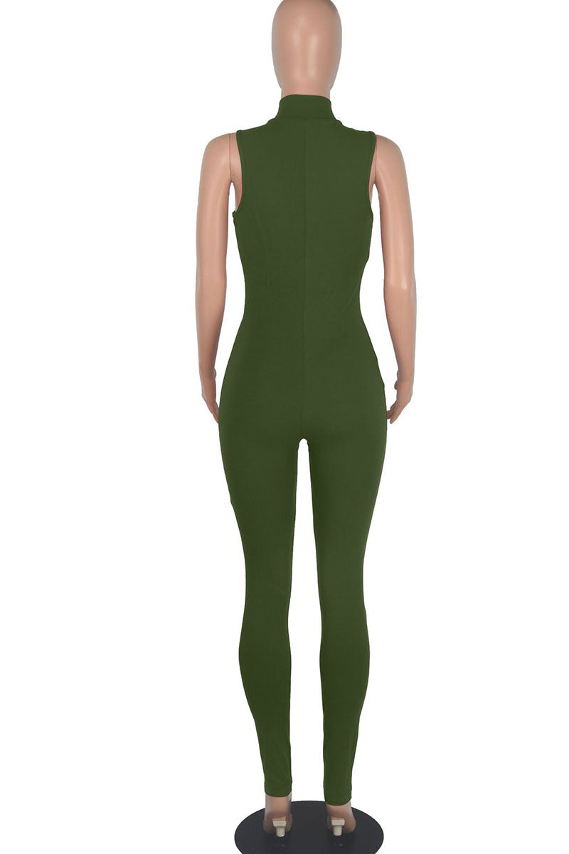Black Casual Solid Patchwork Hot Drill O Neck Regular Jumpsuits