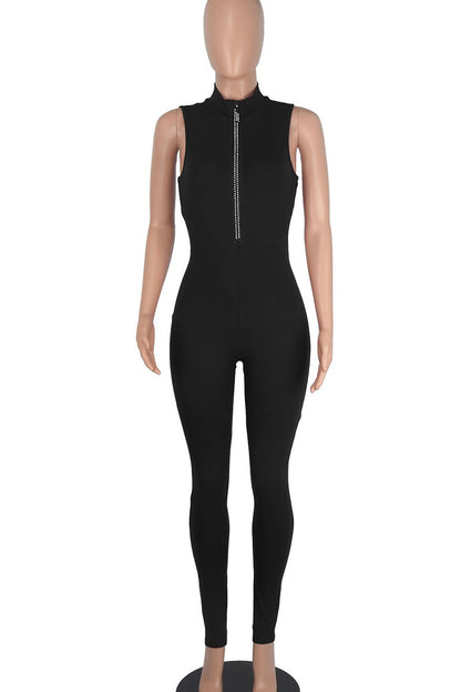Black Casual Solid Patchwork Hot Drill O Neck Regular Jumpsuits