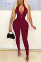 Black Casual Solid Patchwork Hot Drill O Neck Regular Jumpsuits