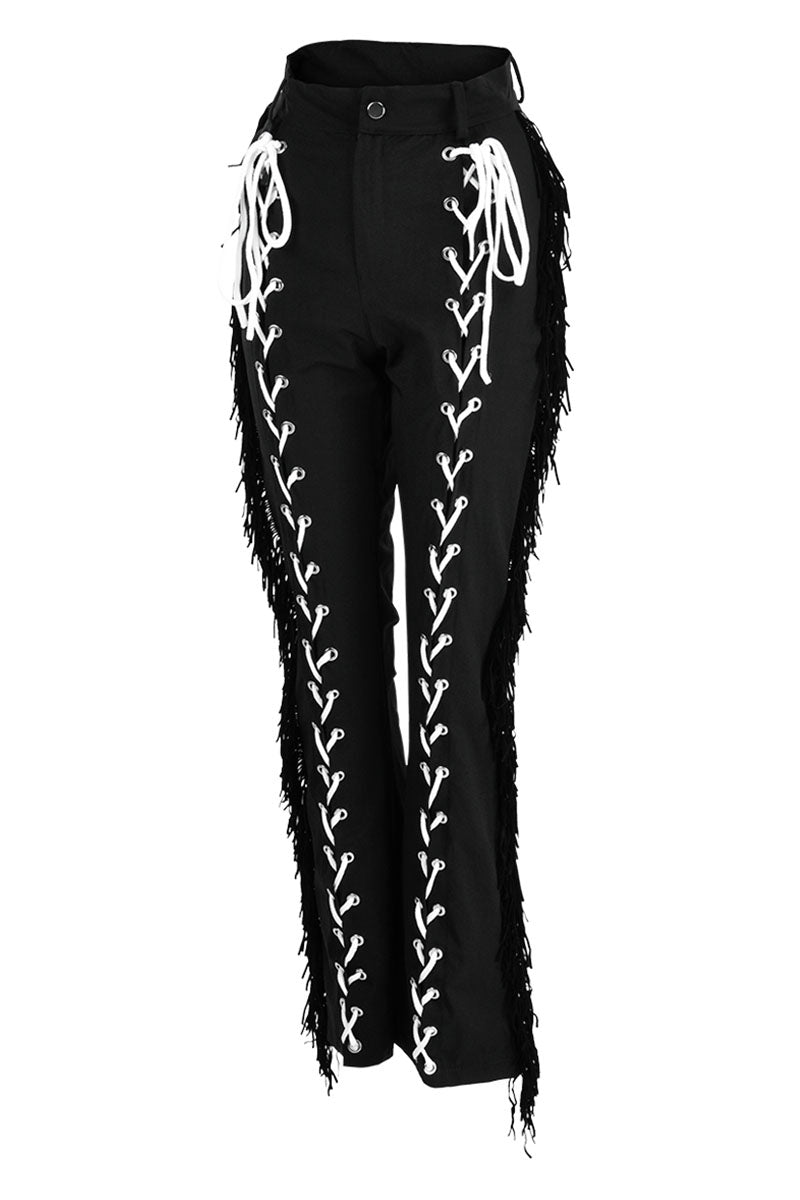 Black Fashion Casual Solid Bandage Regular High Waist Speaker Trousers