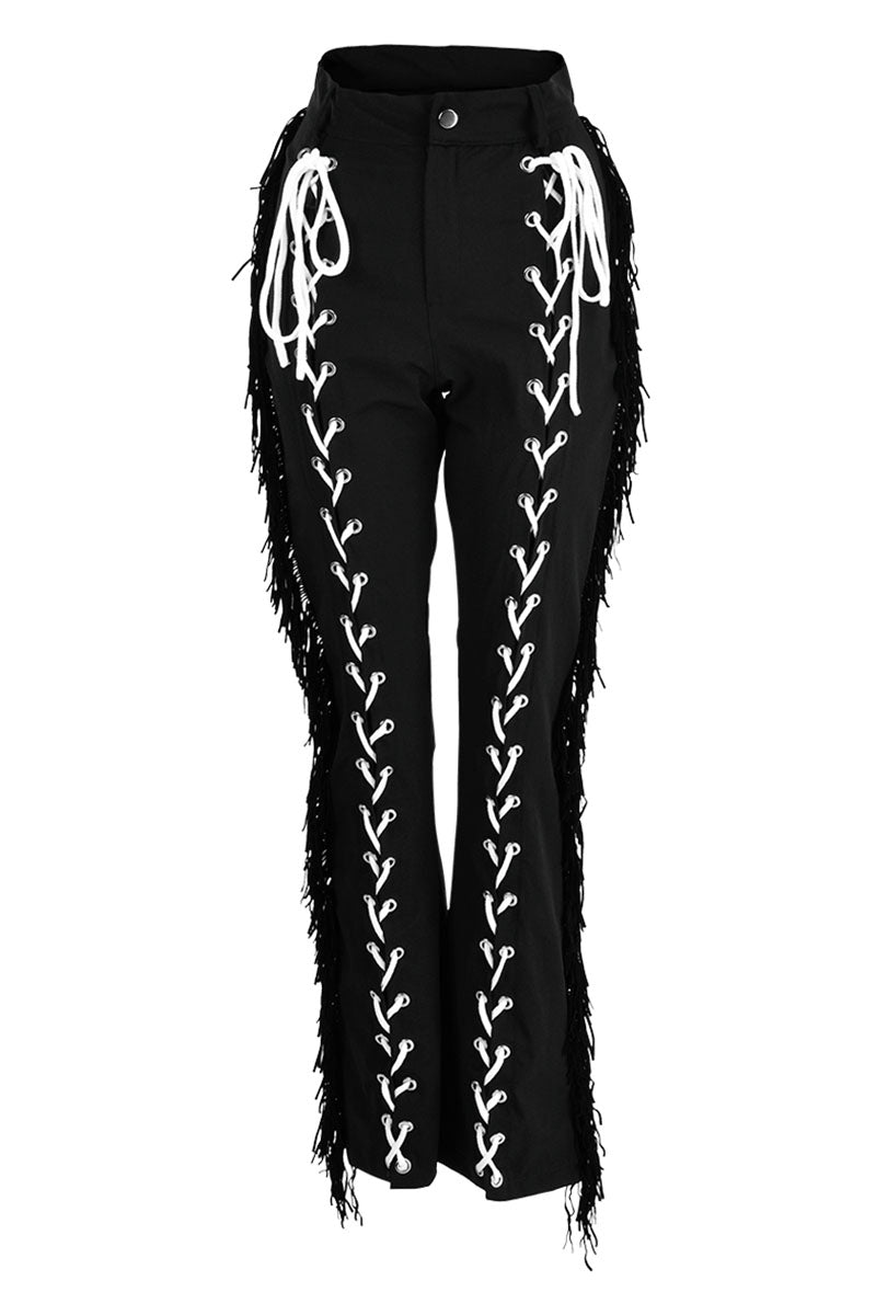 Black Fashion Casual Solid Bandage Regular High Waist Speaker Trousers