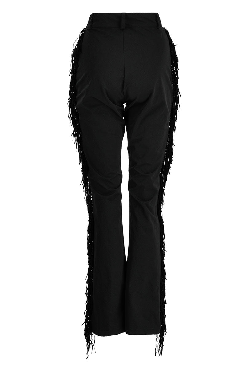 Black Fashion Casual Solid Bandage Regular High Waist Speaker Trousers
