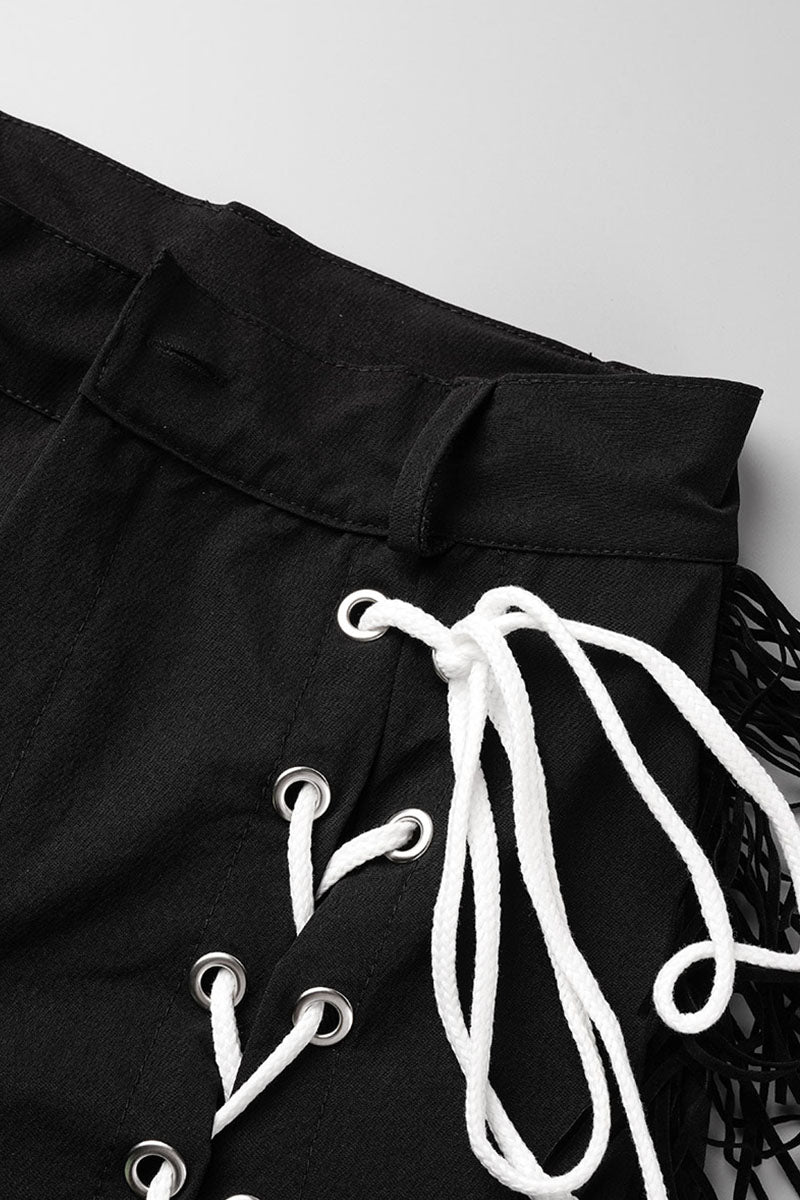 Black Fashion Casual Solid Bandage Regular High Waist Speaker Trousers