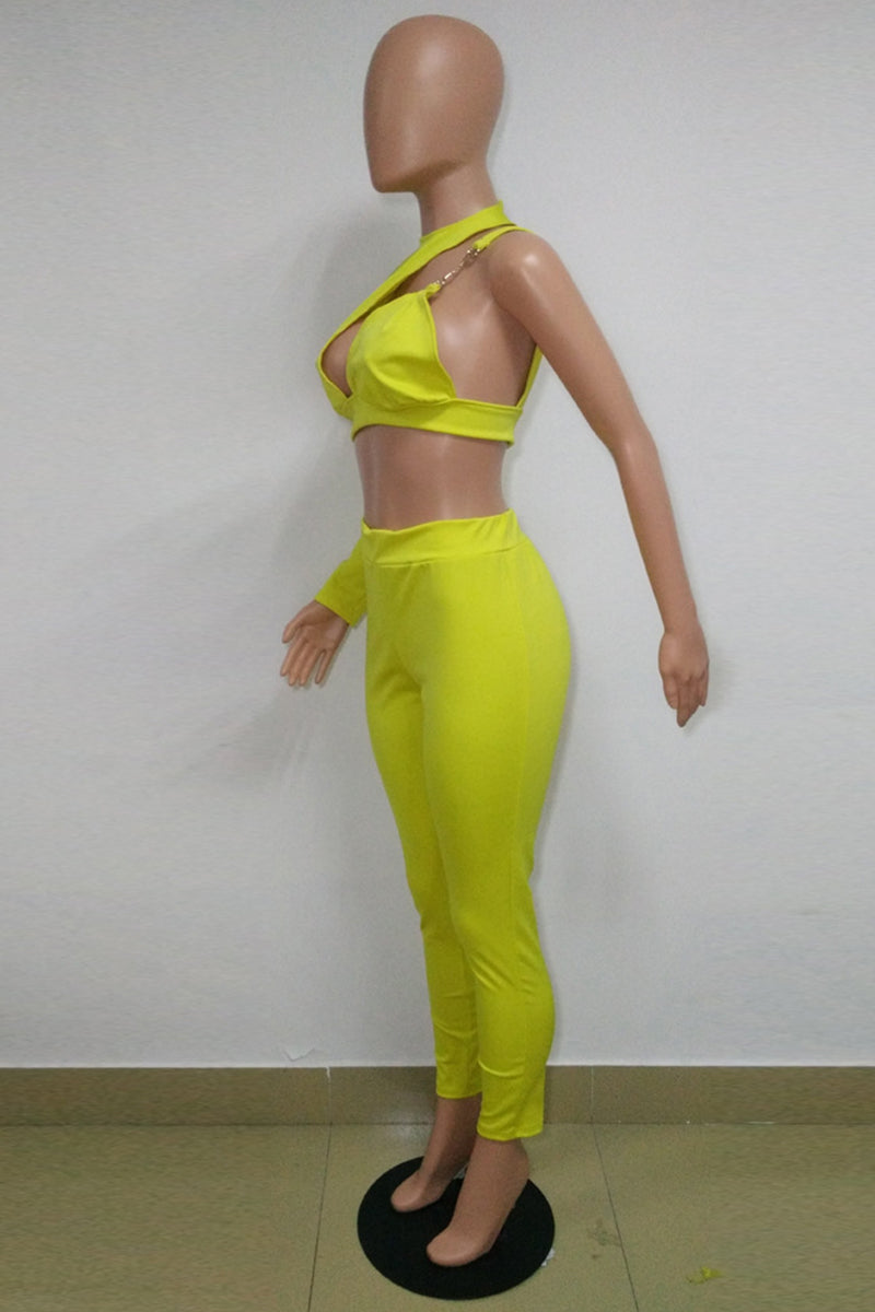 Fashion Sexy Solid Hollowed Out Patchwork O Neck Long Sleeve Two Pieces