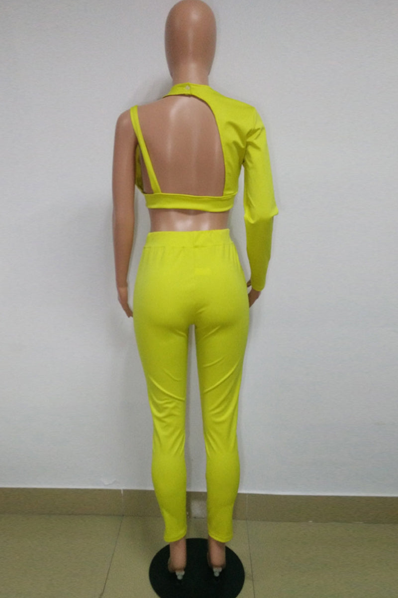 Fashion Sexy Solid Hollowed Out Patchwork O Neck Long Sleeve Two Pieces
