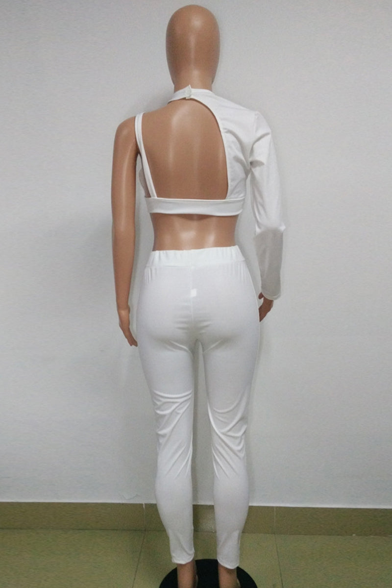 Fashion Sexy Solid Hollowed Out Patchwork O Neck Long Sleeve Two Pieces
