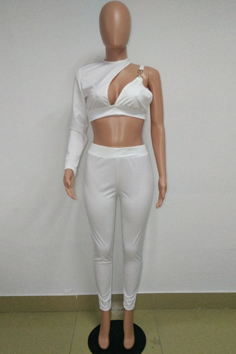 Fashion Sexy Solid Hollowed Out Patchwork O Neck Long Sleeve Two Pieces
