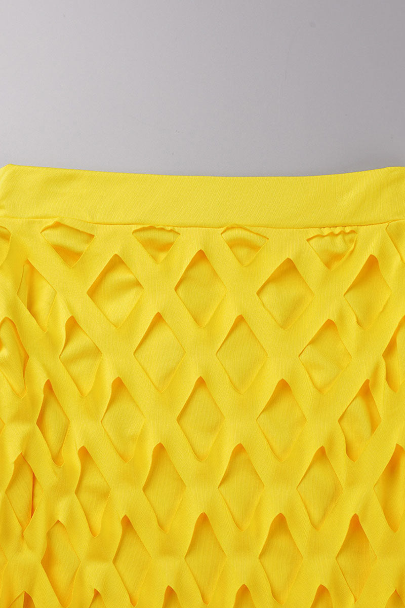 Sexy Solid Tassel Hollowed Out Patchwork O Neck Sleeveless Two Pieces