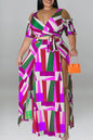 Sexy Print Bandage Patchwork V Neck Plus Size Two Pieces