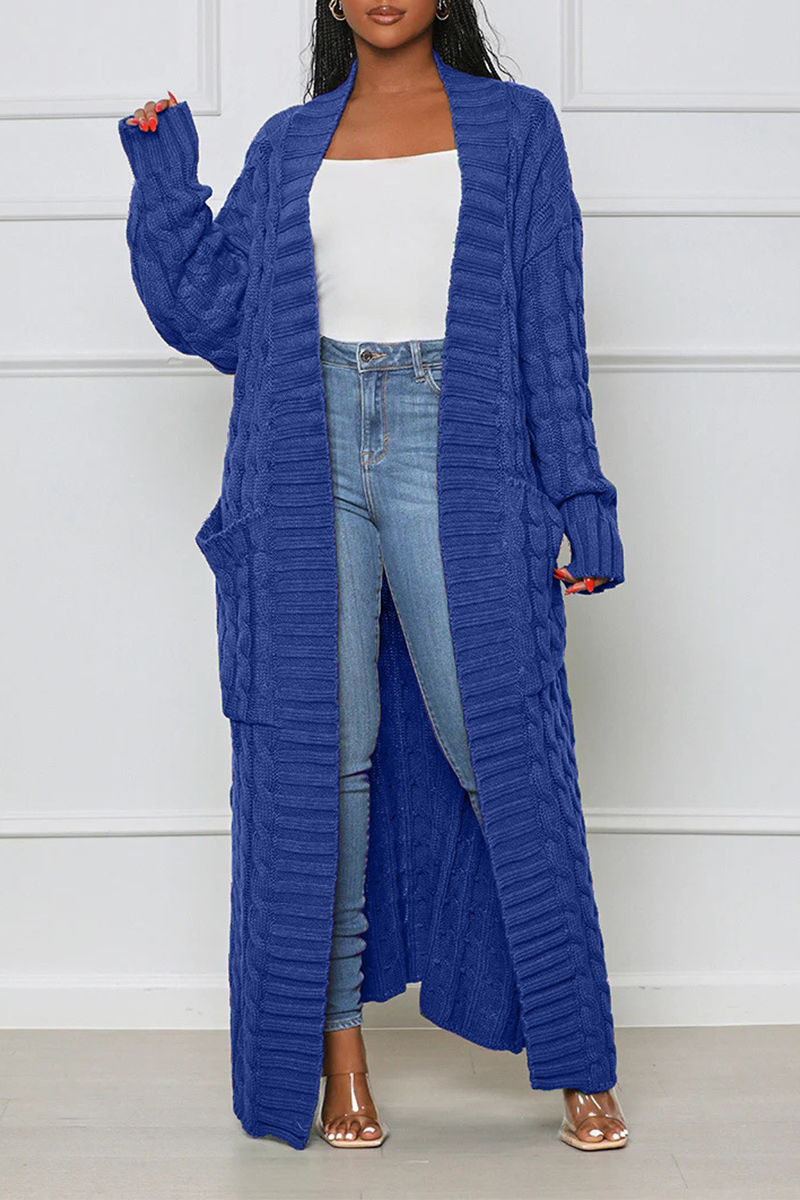 Cardigan Collar Long Sleeve Longline Knitted Sweater Jackets
