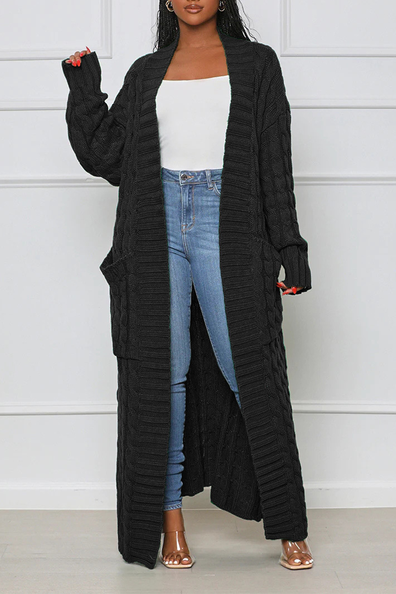 Cardigan Collar Long Sleeve Longline Knitted Sweater Jackets